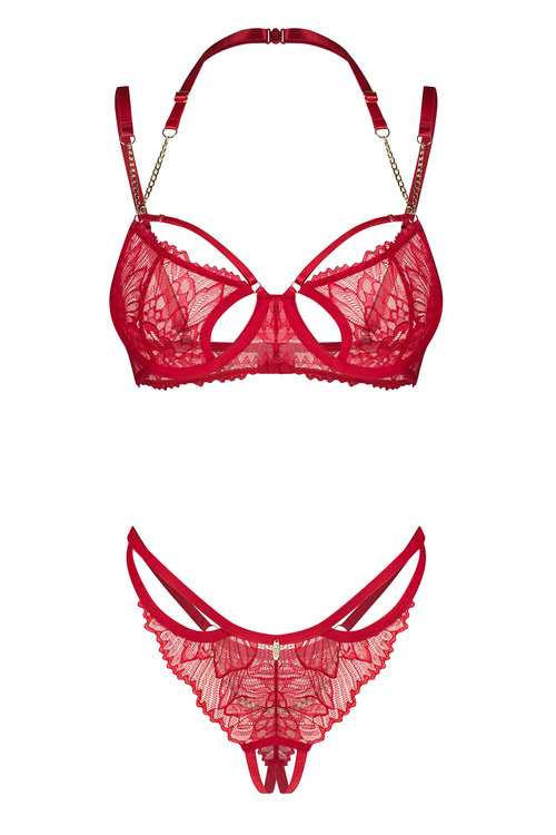 Obsessive Matildea 2-pcs crotchless set Nocna komplet biustonosz + stringi, czerwony