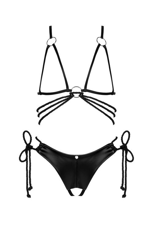 Obsessive Cordellis 2-pcs cupless set Nocna komplet półbiustonosz + stringi, czarny
