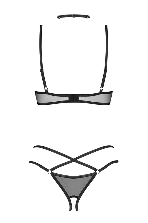 Obsessive Donarella 3-pcs set Nocna komplet półbiustonosz + stringi otwarte, black