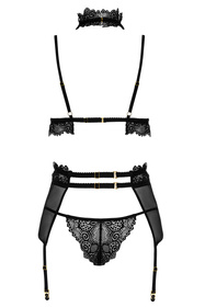 Beauty Night Velvet Sin set BN6761 Нічна комплект: бюстгальтер + стрінги + пояс для панчіх, чорний