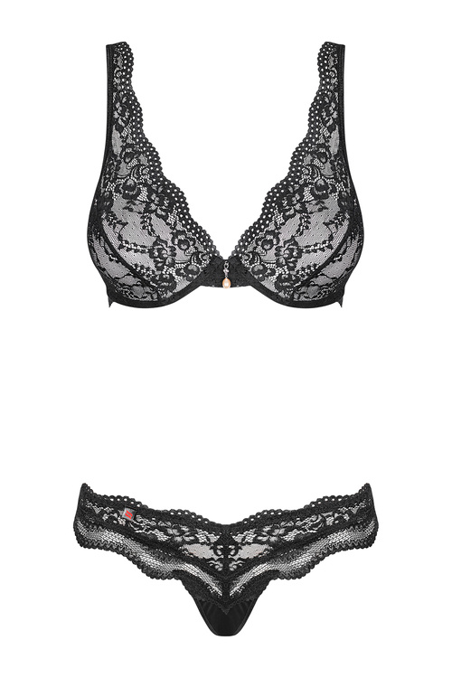 Obsessive Luvae set Nocna komplet biustonosz + stringi, czarny