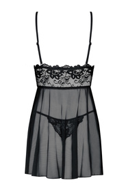 Obsessive Idillia babydoll Nocna komplet koszulka + stringi, black
