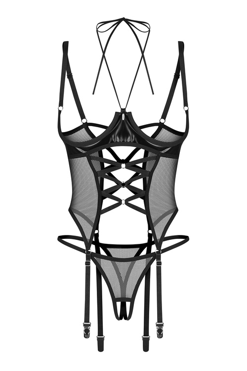 Obsessive Dominna corset & crotchless thong Gorset sexy, black