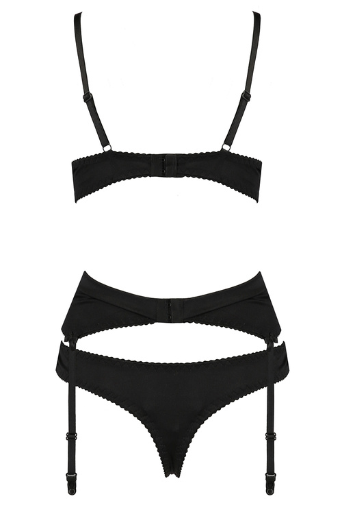 Avanua Hanan set Nocna komplet biustonosz + stringi + pas do pończoch, black
