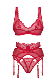 Obsessive Cupide Desir 3-pcs set Nocna komplet biustonosz + stringi + pas do pończoch, red