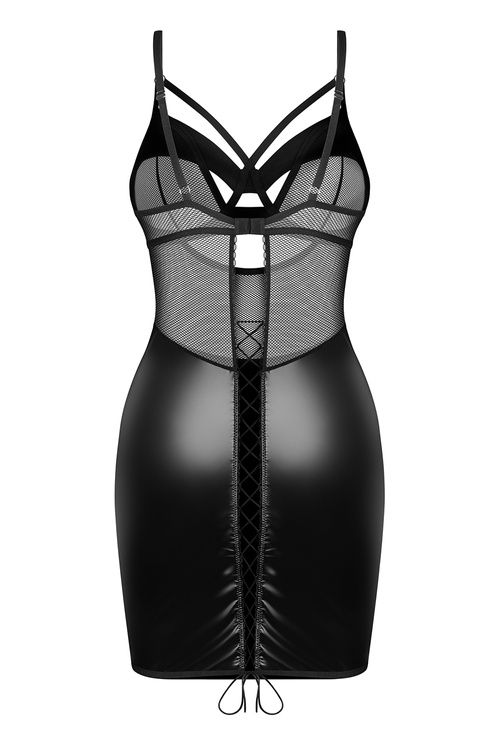 Obsessive Dominna chemise & thong Nocna komplet koszulka + stringi, black