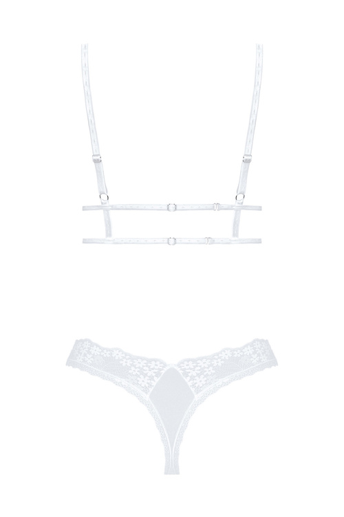 Obsessive Heavenlly 2-pcs set Nocna komplet biustonosz + stringi, biały