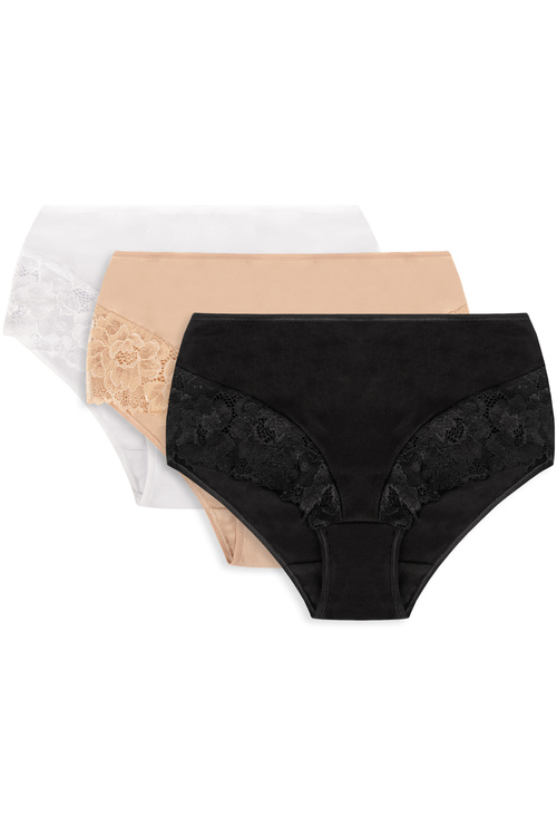 Vivisence 4008 3-pack Majtki wysokie figi, biały/beżowy/czarny