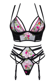 Beauty Night Joanna set BN6685 Нічна комплект: бюстгальтер + стрінги + пояс для панчіх, чорний