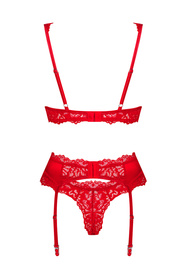 Obsessive Amor Cherris 3-pcs set Nocna komplet biustonosz + stringi + pas do pończoch, czerwony