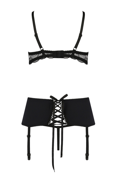 Casmir Alina set Nocna komplet półbiustonosz + stringi + pas do pończoch, black