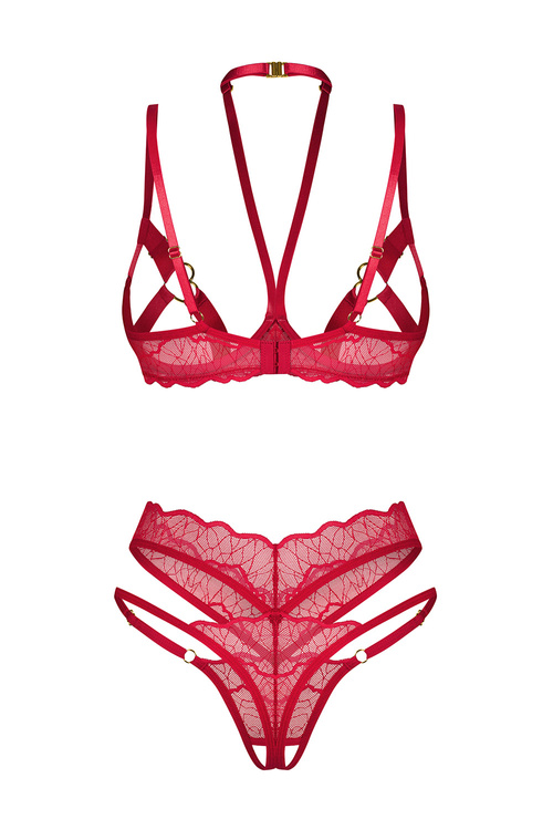Obsessive Cupide Desir 2-pcs set Nocna komplet biustonosz + stringi, red