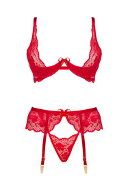 Beauty Night Rose set BN6696 Нічна комплект: бюстгальтер + стрінги + пояс для панчіх, червоний