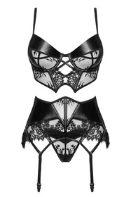 Beauty Night Leonela set BN6739 Нічна комплект: бюстгальтер + стрінги + пояс для панчіх, чорний
