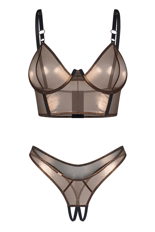 Obsessive Soranna top & crotchless thong Nocna komplet top + stringi, black