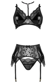 Beauty Night Noir Fantasy set BN6748 Нічна комплект: бюстгальтер + стрінги + пояс для панчіх, чорний