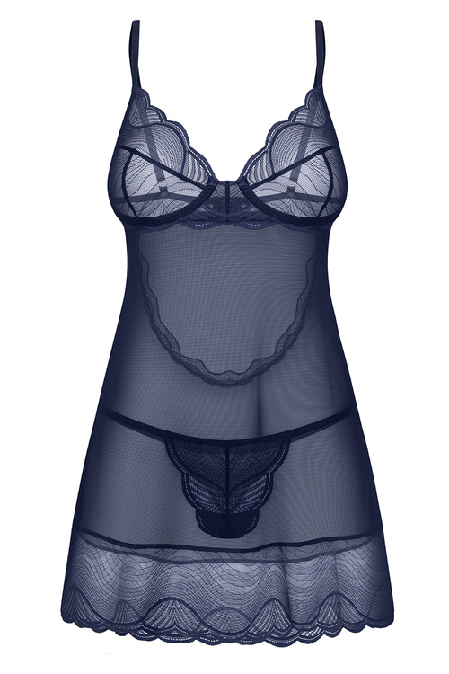 Obsessive Nightly Blue chemise Nocna komplet koszulka + stringi, navy blue