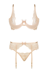 Beauty Night Rose set BN6725 Нічна комплект: бюстгальтер + стрінги + пояс для панчіх, бежевий