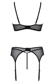 Passion Primula set Nocna komplet biustonosz + stringi + pas do pończoch, black