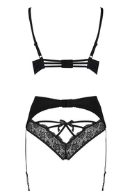 Avanua Aya set Nocna komplet biustonosz + figi + pas do pończoch, black