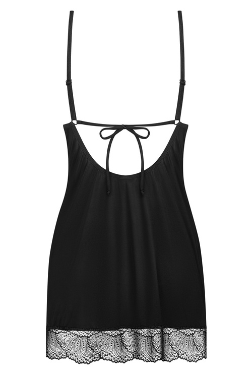 Obsessive Lobellis chemise & thong Nocna komplet koszulka + stringi, czarny