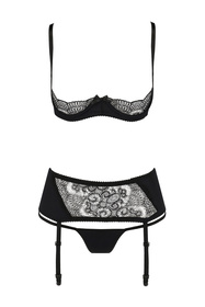 Casmir Alina set Nocna komplet półbiustonosz + stringi + pas do pończoch, black