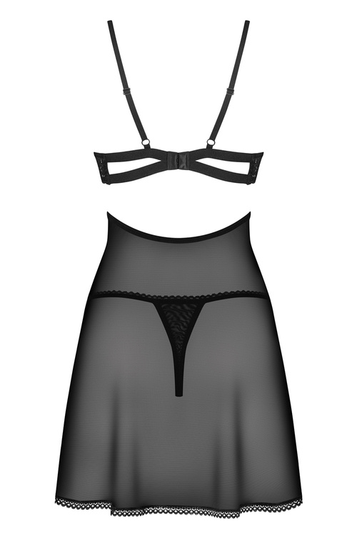 Obsessive Nutris babydoll Nocna komplet koszulka + stringi, czarny