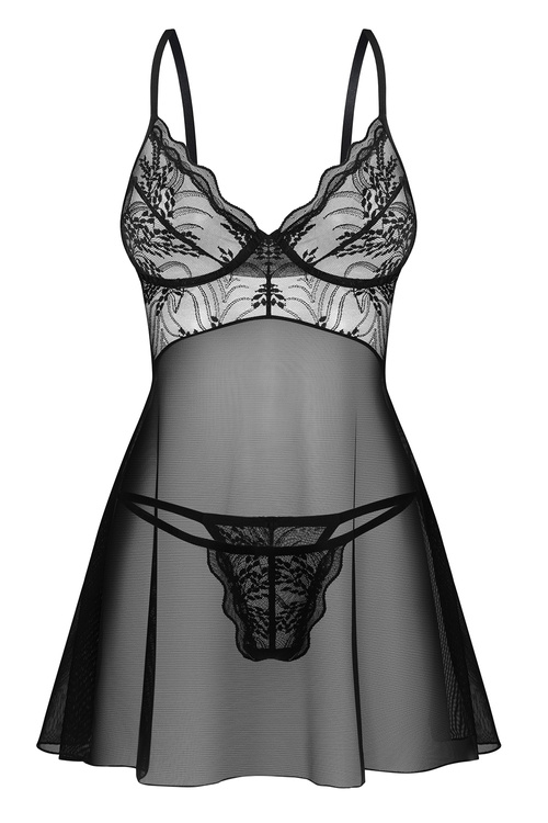 Exquisite Perisia babydoll & thong Nocna komplet koszulka + stringi, black