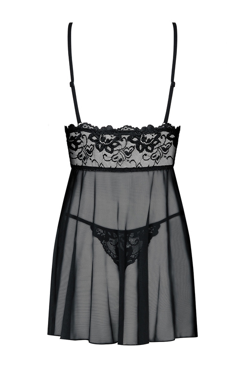 Obsessive Idillia babydoll Nocna komplet koszulka + stringi, black