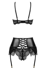 Beauty Night Noir Fantasy set BN6748 Нічна комплект: бюстгальтер + стрінги + пояс для панчіх, чорний