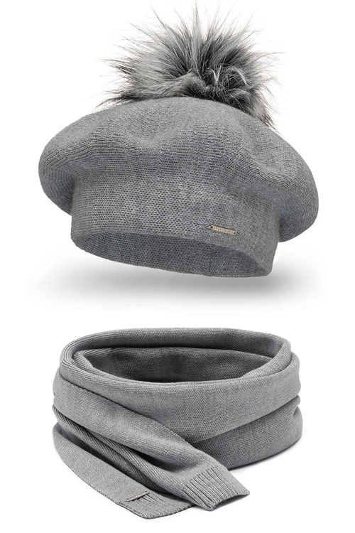 Vivisence 7035Kmpl Komplet beret+szalik, jasnoszary