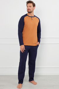 Italian Fashion Aleksander dł.r. dł.sp. Nocna piżama, koniak/granat