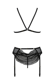Passion Deliena set Nocna komplet biustonosz + stringi + pas do pończoch, black