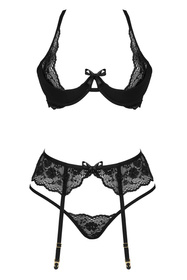 Beauty Night Rose set BN6721 Нічна комплект: бюстгальтер + стрінги + пояс для панчіх, чорний