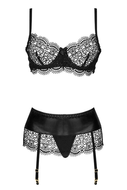 Beauty Night Adelia set BN6693 Нічна комплект: бюстгальтер + стрінги + пояс для панчіх, чорний