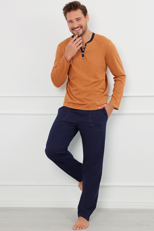 Italian Fashion Juliusz dł.r. dł.sp. Nocna piżama, koniak/granat