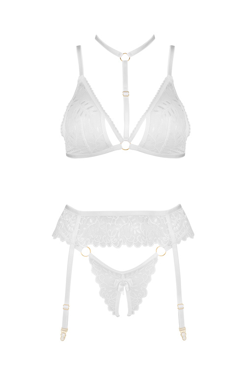Beauty Night Noemi set BN6724 Нічна комплект: бюстгальтер + стрінги + пояс для панчіх, білий