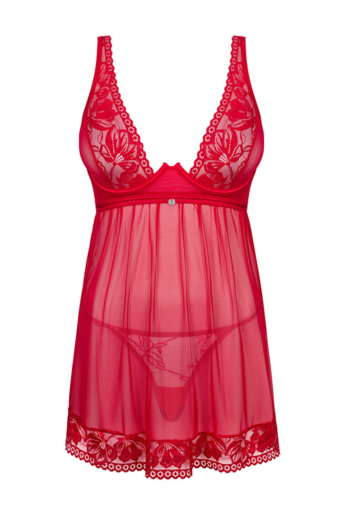Obsessive Lacelove babydoll Nocna komplet koszulka + stringi, czerwony