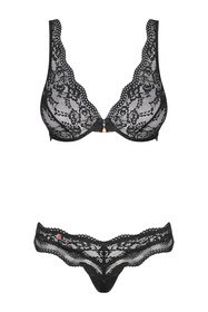 Obsessive Luvae set Nocna komplet biustonosz + stringi, czarny