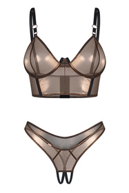 Obsessive Soranna top & crotchless thong Nocna komplet top + stringi, black