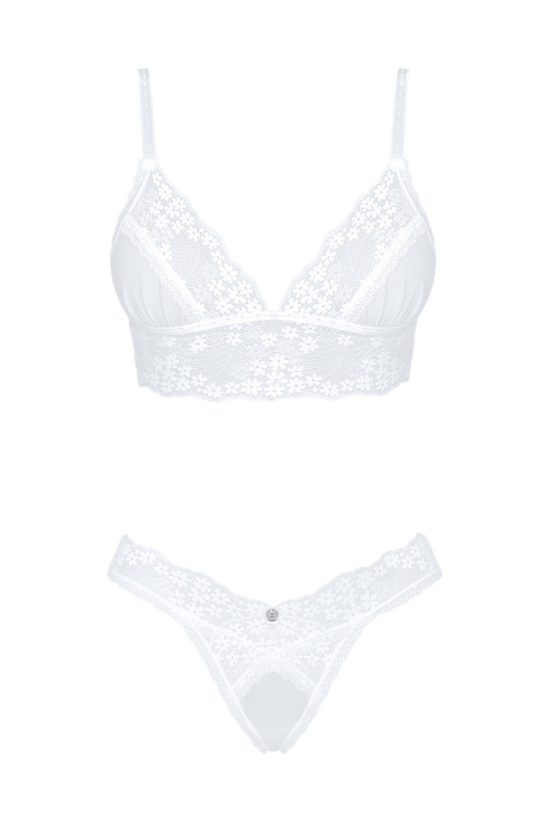 Obsessive Heavenlly 2-pcs set Nocna komplet biustonosz + stringi, biały