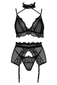 Beauty Night Velvet Sin set BN6761 Нічна комплект: бюстгальтер + стрінги + пояс для панчіх, чорний