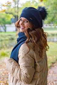 Vivisence 7035Kmpl Komplet beret+szalik, granatowy