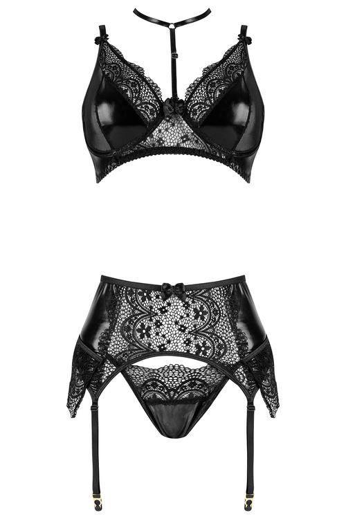 Beauty Night Noir Fantasy set BN6748 Нічна комплект: бюстгальтер + стрінги + пояс для панчіх, чорний