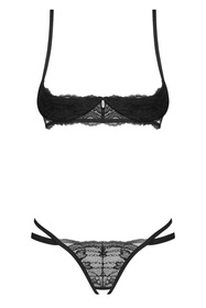Obsessive Nutris 2-pcs crotchless set Nocna komplet biustonosz + stringi, czarny