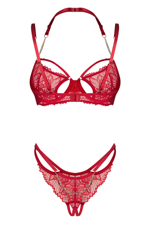Obsessive Matildea 2-pcs crotchless set Nocna komplet biustonosz + stringi, czerwony
