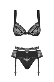 Obsessive Heartina set Nocna komplet biustonosz + stringi, czarny