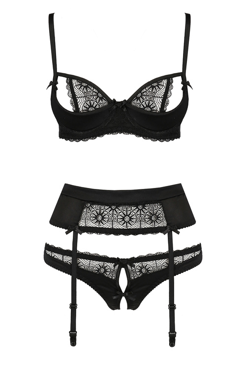 Avanua Hanan set Nocna komplet biustonosz + stringi + pas do pończoch, black