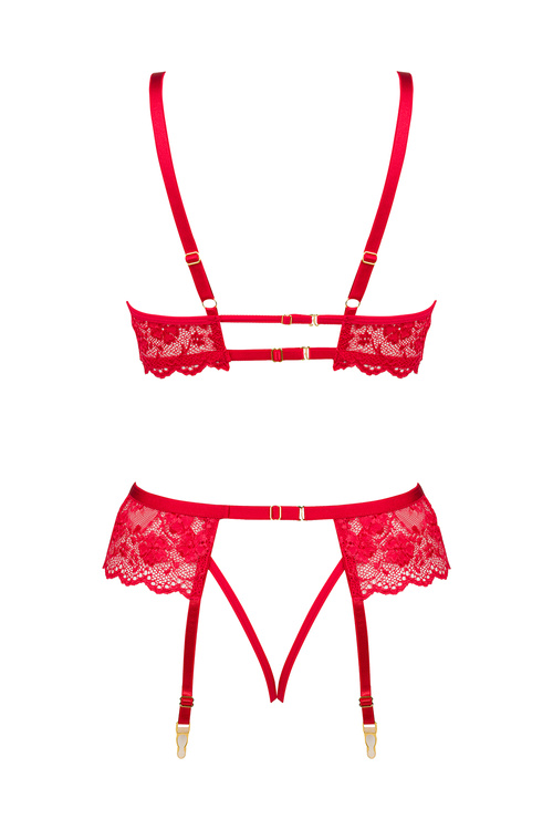 Beauty Night Rose set BN6696 Нічна комплект: бюстгальтер + стрінги + пояс для панчіх, червоний