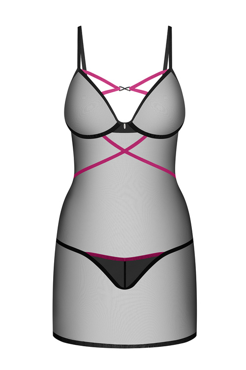 Obsessive Novenes chemise Nocna komplet koszulka + stringi, black